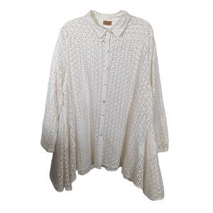 Tulip Mimi White Eyelet Button Front Swing Top Jacket Pockets Sheer Size XL NWT